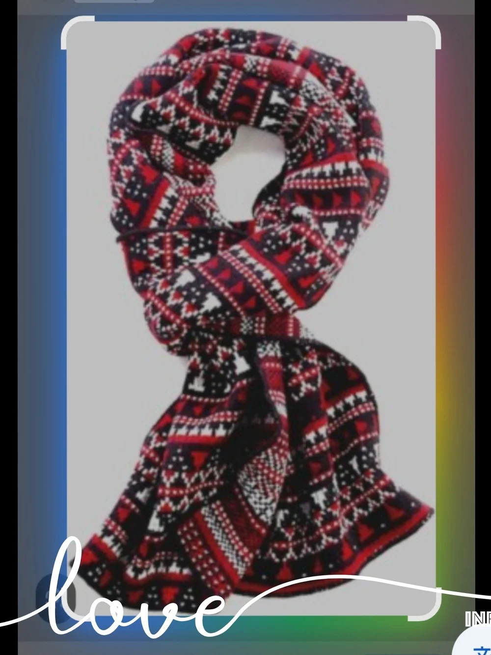 Nwot J. Jill Red, Black & White Fair Isle Knit Scarf